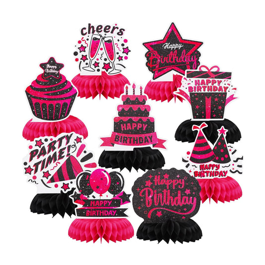 TONIFUL Black and Pink Birthday Decorations Honeycomb Table Centerpieces
