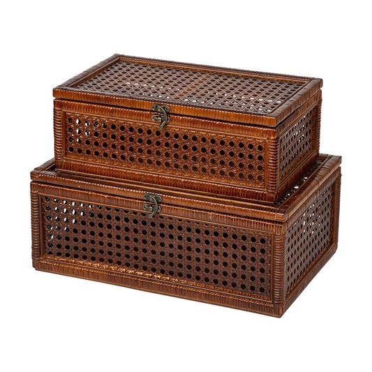 rattan boxes / handmade large rattan box / Natural / Set of 2