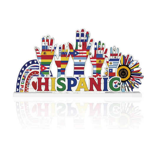 Smile Hispanic Heritage Month Wooden Standing Decor Flag Hands Rainbow Sunflower Tiered Tray Tabletop Signs with Stands for Home and Party Decor