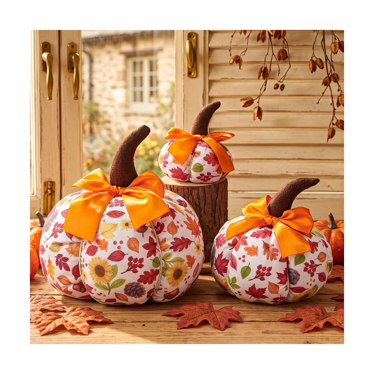 Gilprop 3 Pcs Fall Fabric Pumpkin Decor for Home Table Centerpieces