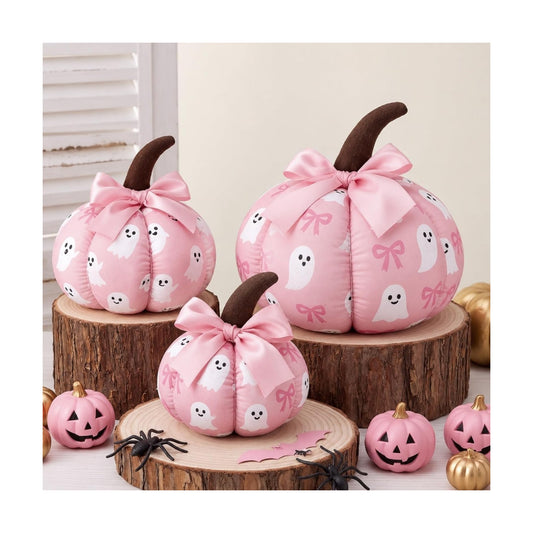 Gilprop 3 Pcs Pink Fabric Halloween Pumpkins Decor Table Centerpieces