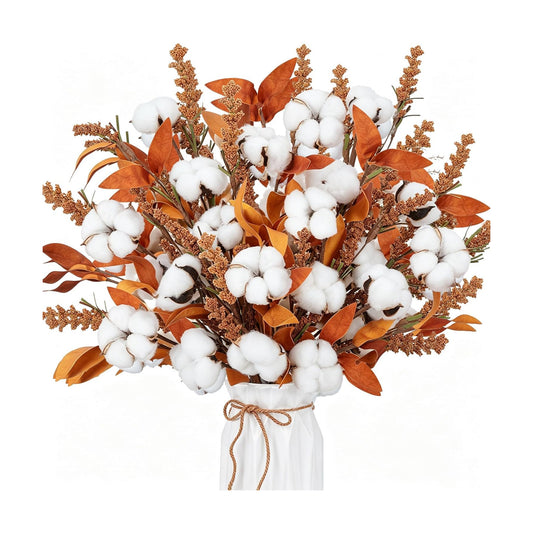 21.6" Fall Dried Cotton Stems Decor Branches, 2 Bunches Fall Leaves Stems