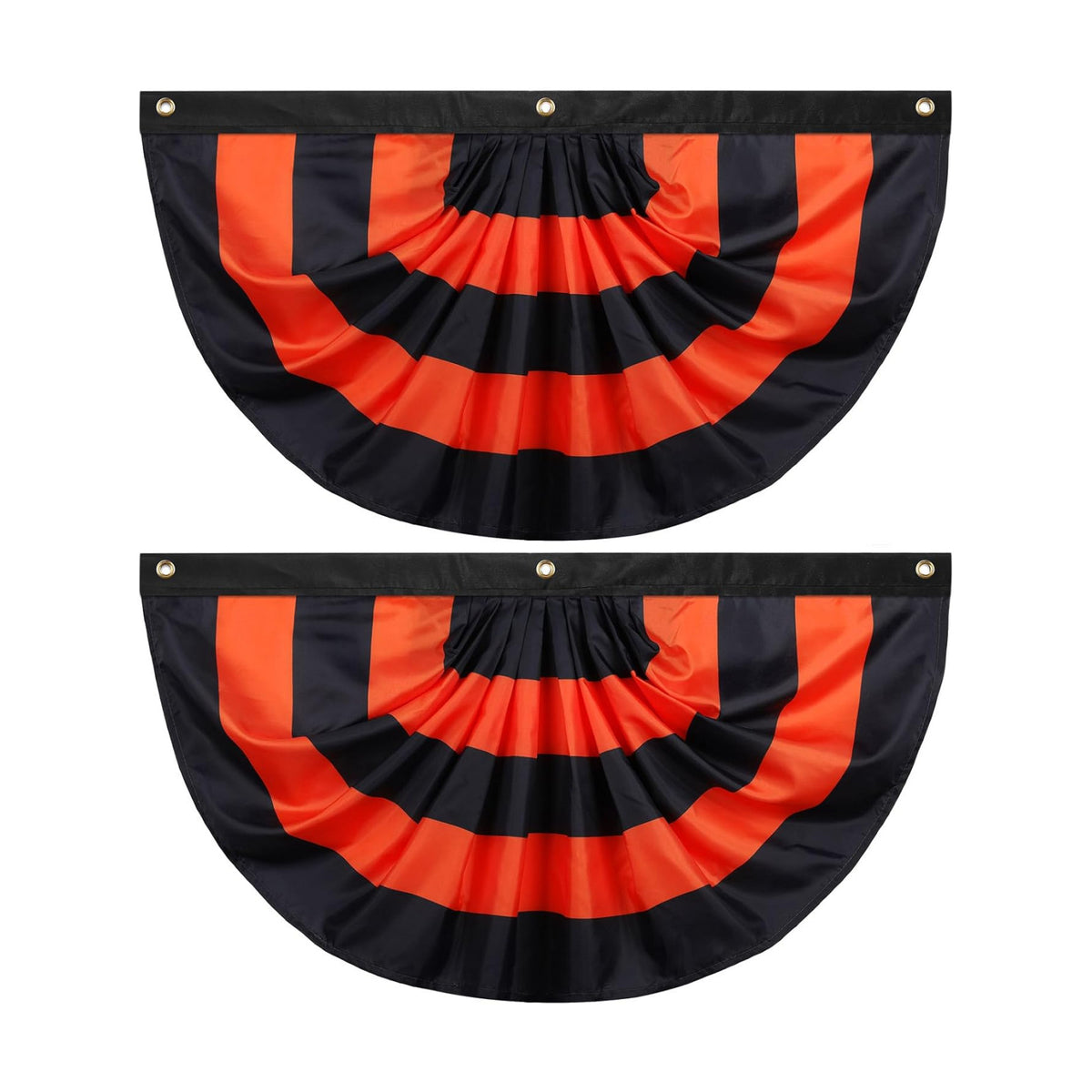Newwiee 2 Pcs 6 x 3 ft Halloween Flag Bunting Half Fan Hanging Pleated Flag Banner with 3 Grommets for Halloween Indoor Outdoor House Party Holiday Yard Decorations Props, Black Orange