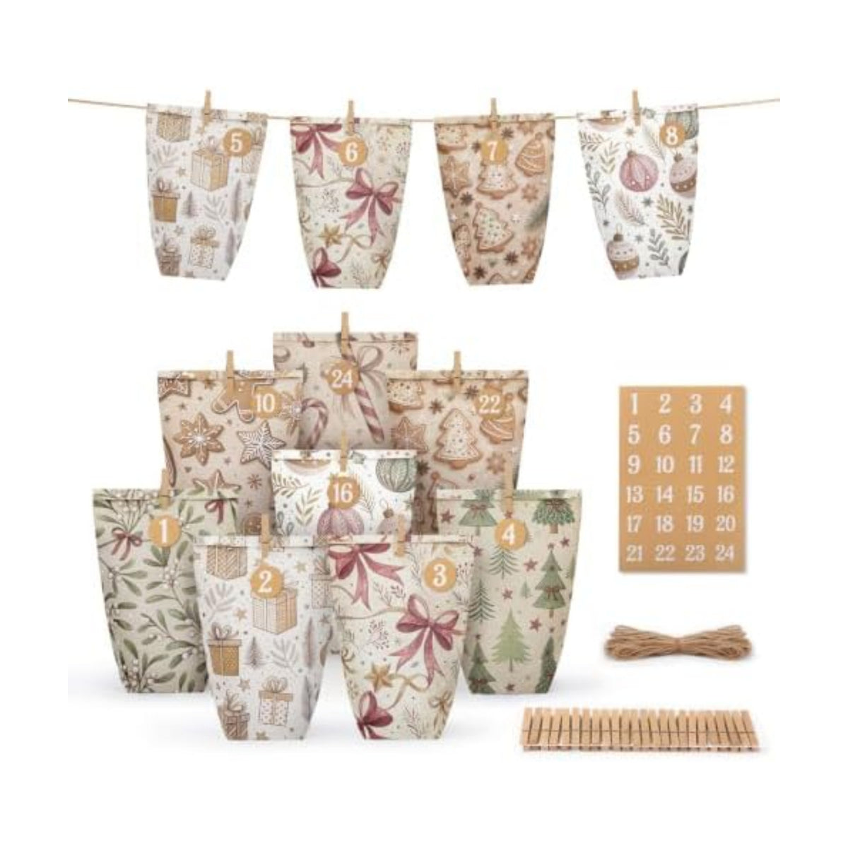 24 Christmas Advent Calendar to Fill, DIY Advent Calendar Gift Bags