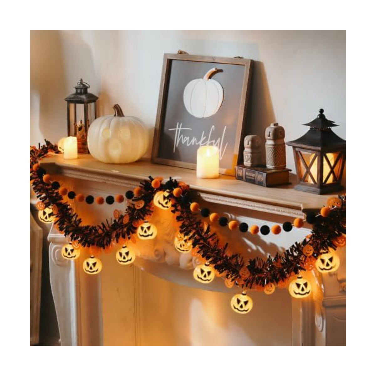Halloween Garland with Lights, Halloween Tinsel Garland 10FT 20LED