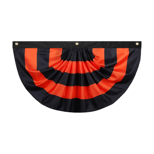 Newwiee 1 PC 6 x 3 ft Halloween Flag Bunting Half Fan Hanging Pleated Flag Banner with 3 Grommets for Halloween Indoor Outdoor House Party Holiday Yard Decorations Props, Black Orange