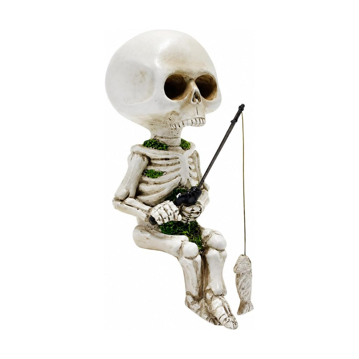 Fishing Skeleton Statue - Mini Skull Figurines Halloween Shelf Sitter Statue, Resin Skull Fisher Sculpture for Aquarium and Garden Pond Edge Ornament Fish Tank Halloween Decorations