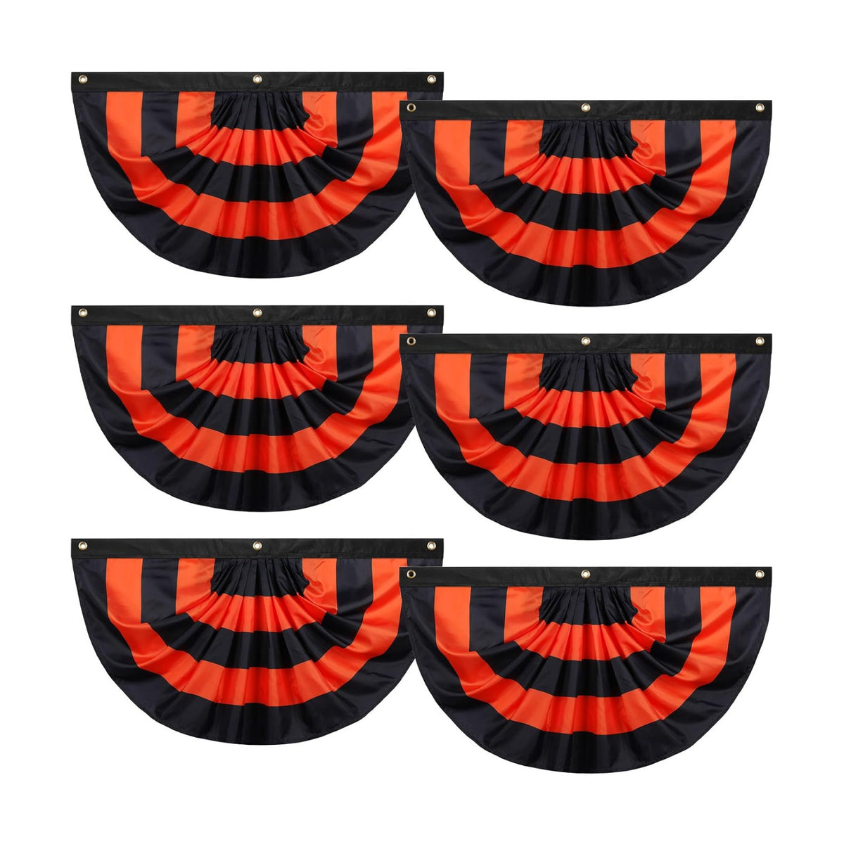 Newwiee 6 Pcs 3 x 6 ft Halloween Flag Bunting Half Fan Hanging Pleated Flag Banner with 3 Grommets for Halloween Indoor Outdoor House Party Holiday Yard Decorations Props, Black Orange