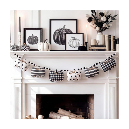 CroBlissful Fall Plush Pumpkin Garland 3D Black and White Pumpkins