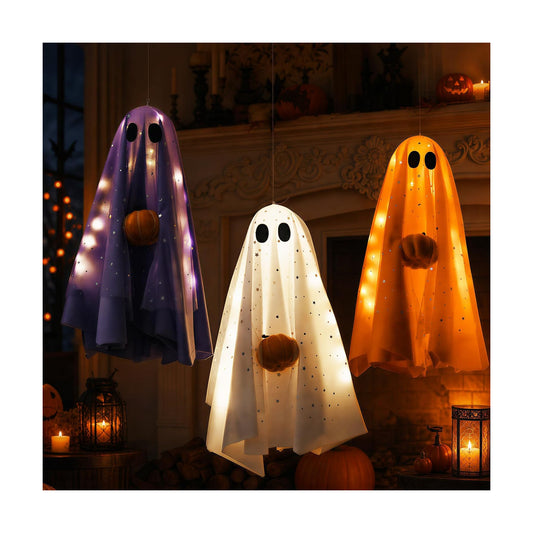3 Pcs LED Light Up Hanging Ghosts, Halloween Decorations Outdoor