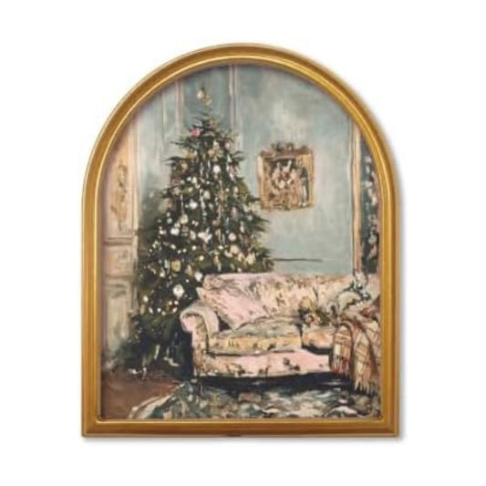 TwoDays Vintage Christmas Cozy Scene 11" x 13.8" Arched Framed Wall Art
