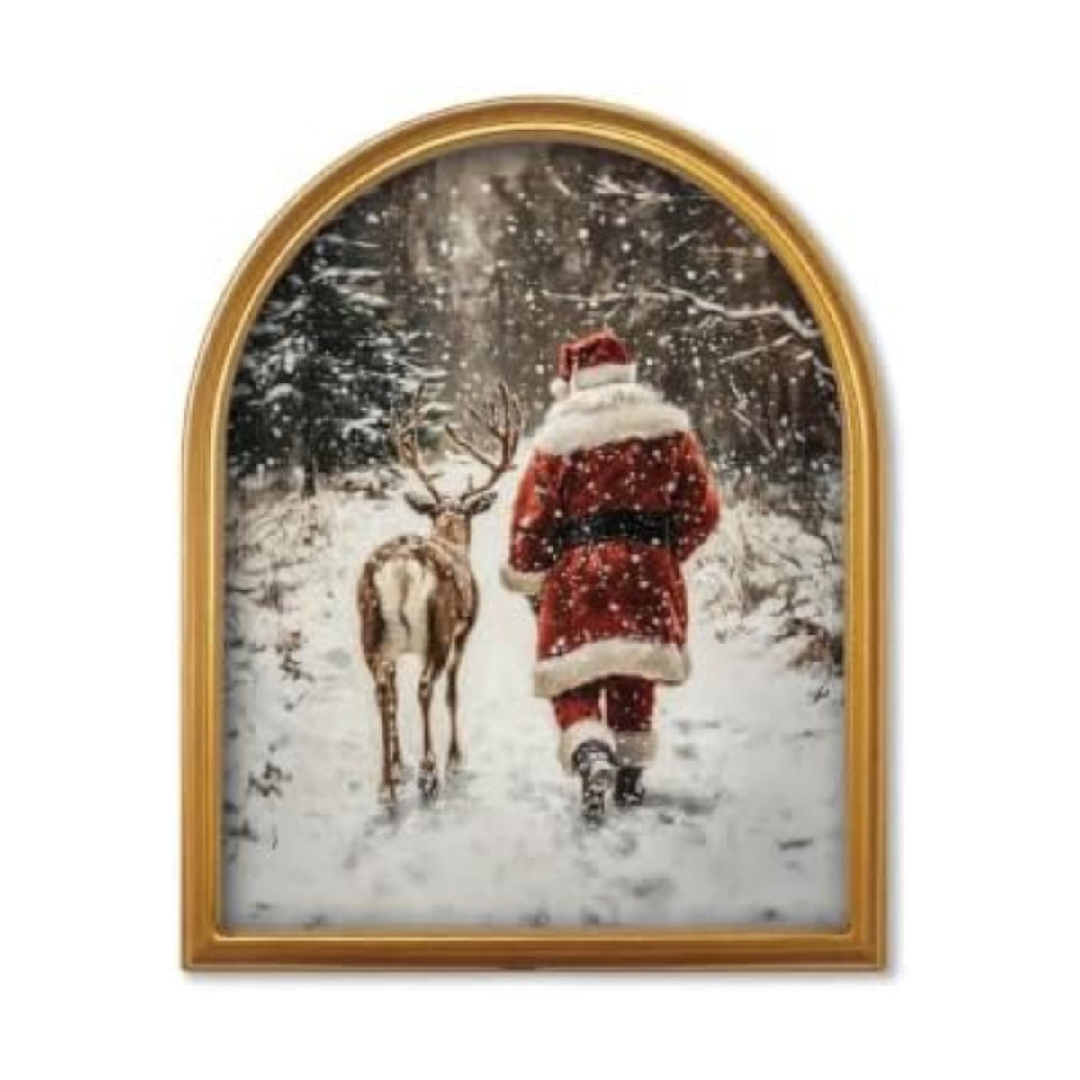 TwoDays Vintage Christmas Santa 11" x 13.8" Gold Arched Framed Wall Art