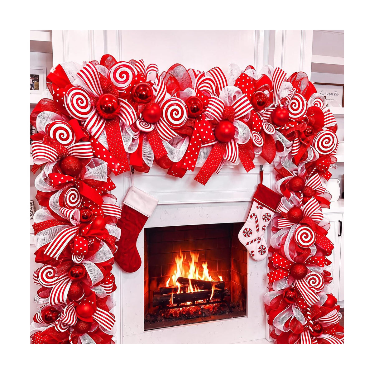 Norme 8.2 ft Christmas Candy Cane Ribbon Garland for Mantel, Red and White