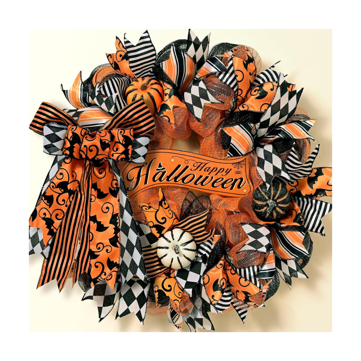 2 Pcs Halloween Wreaths for Front Door, Halloween Wreath with Ribbon Bow