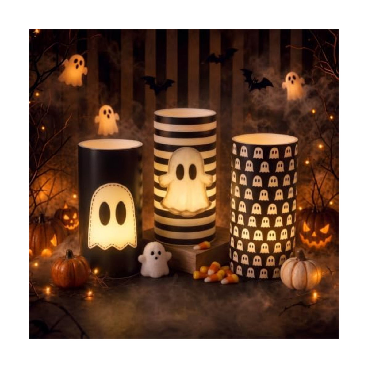 Woanger 3 Pcs Halloween LED Flameless Candles Retro Ghost Flickering