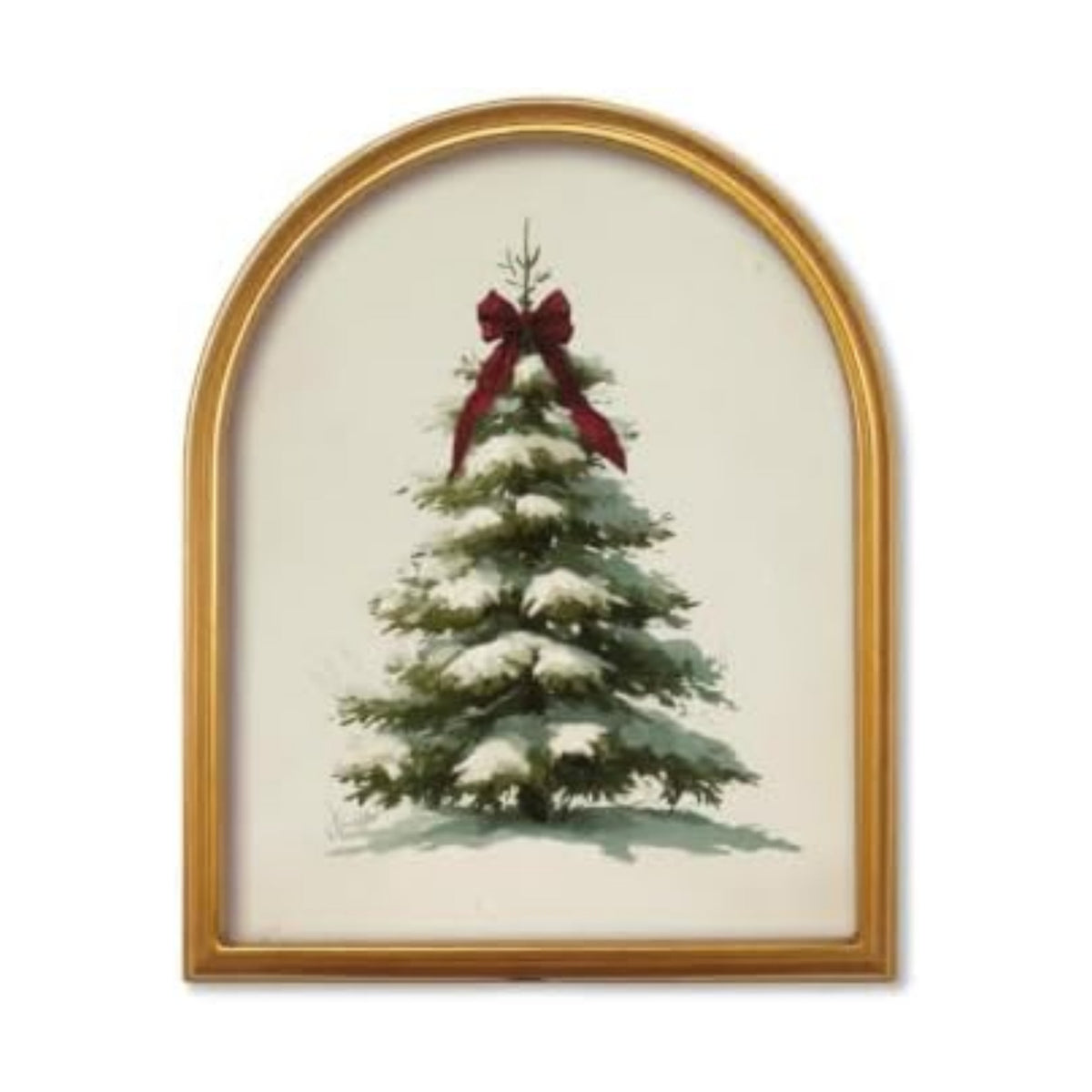 TwoDays Vintage Christmas Tree 11" x 13.8" Gold Arched Framed Wall Art