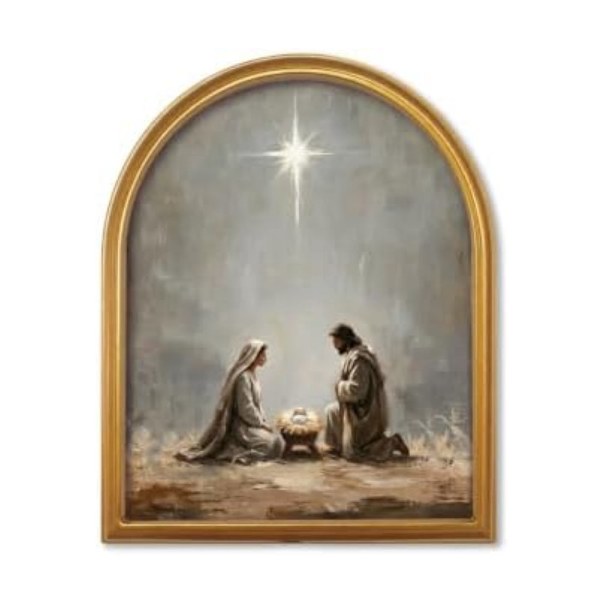 TwoDays Vintage Nativity Scene 11" x 13.8" Gold Arched Framed Wall Art