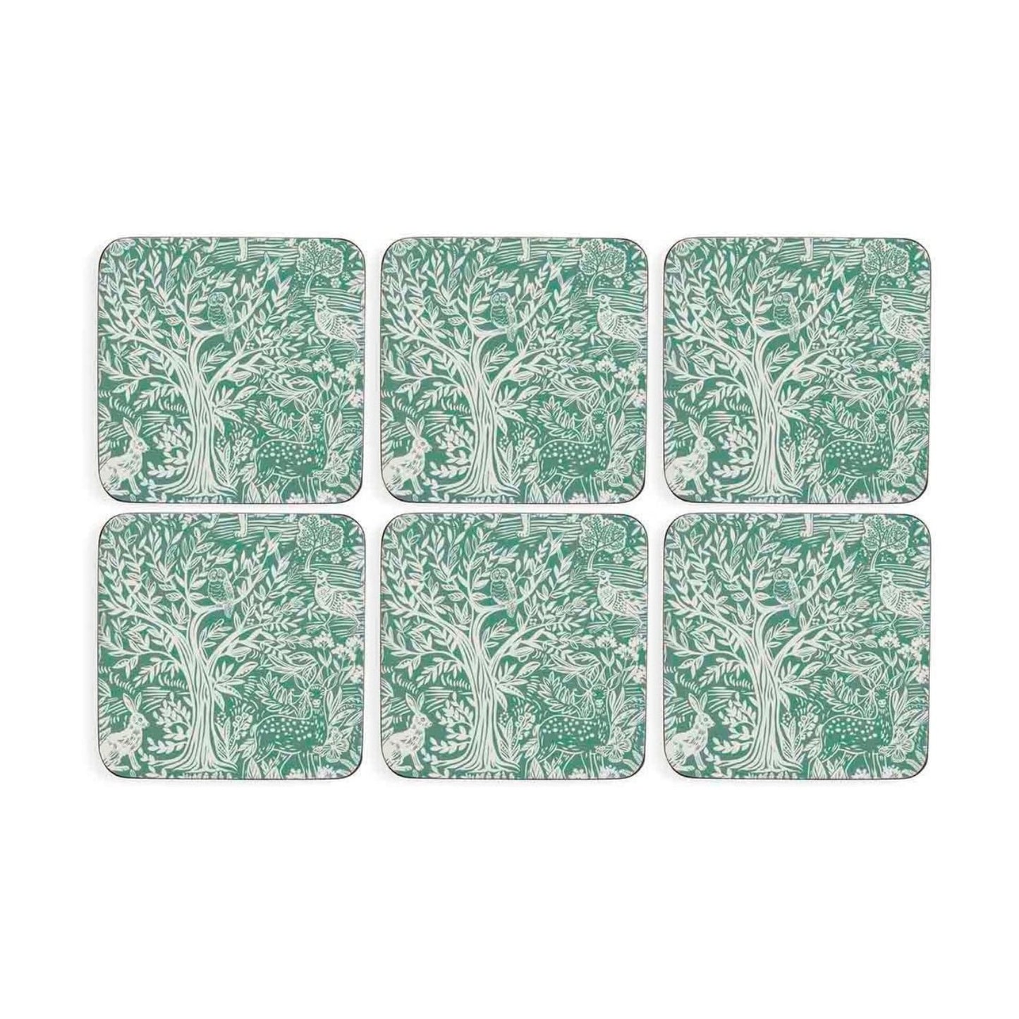 4.1" Woodland Botanical Drink / Coasters / Tapestry Sage / Set of 6