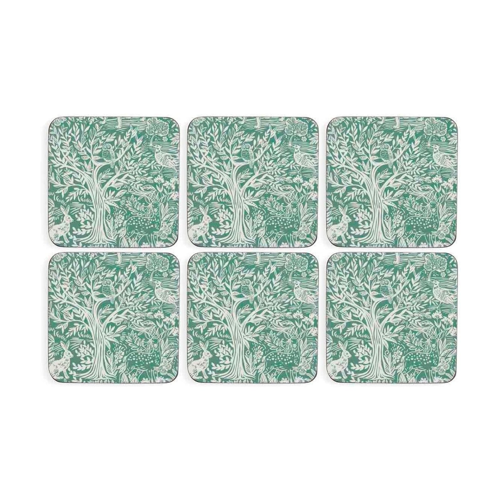 4.1" Woodland Botanical Drink / Coasters / Tapestry Sage / Set of 6