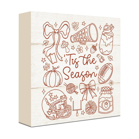 Cheer Tis The Season Fall Decor Sign | Football Autumn Wall Art