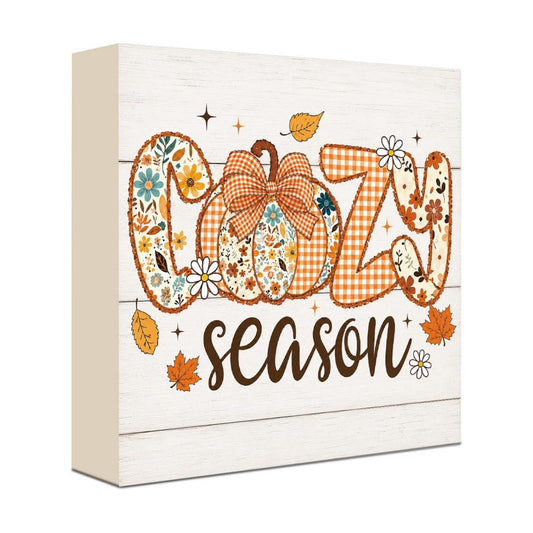 Fall Decorations for Home Cozy Season Pumpkin Wood Sign Fall Decor 5x5Inch