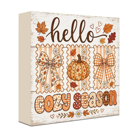 Fall Decorations for Home Hello Cozy Season Pumpkin Wood Sign Fall Decor