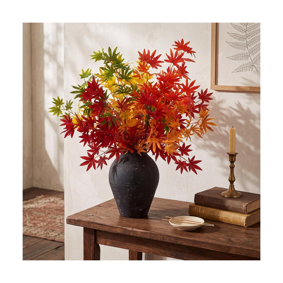 Suncalla 10 Pcs 31" Fall Artificial Japanese Maple Stem, Green Orange