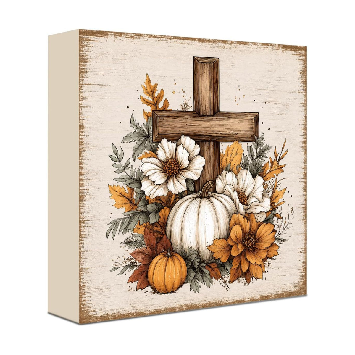 Fall Decorations for Home Christian Cross Pumpkin Wood Sign Fall Decor 5 * 5inch