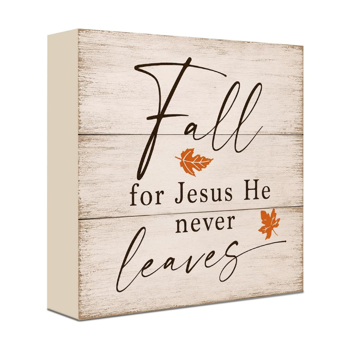 Fall For Jesus He Never Leaves Sign | Bold Script Leaf Wall Art