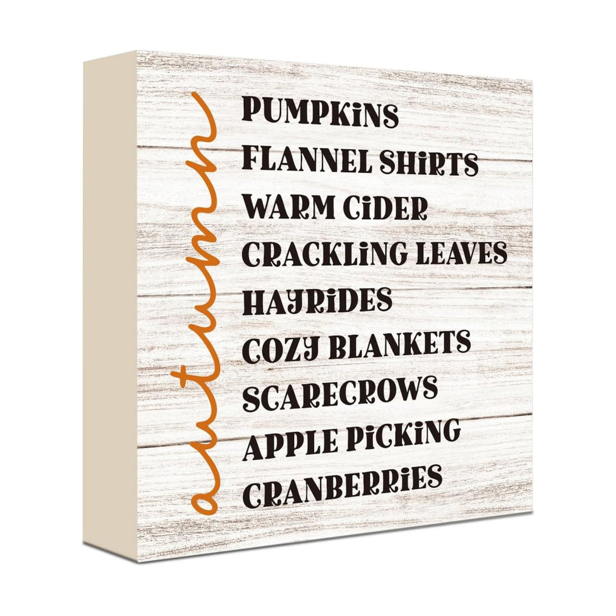 Fall Word Art Sign Pumpkins Flannel Shirts Apple Picking Wood Sign Decor