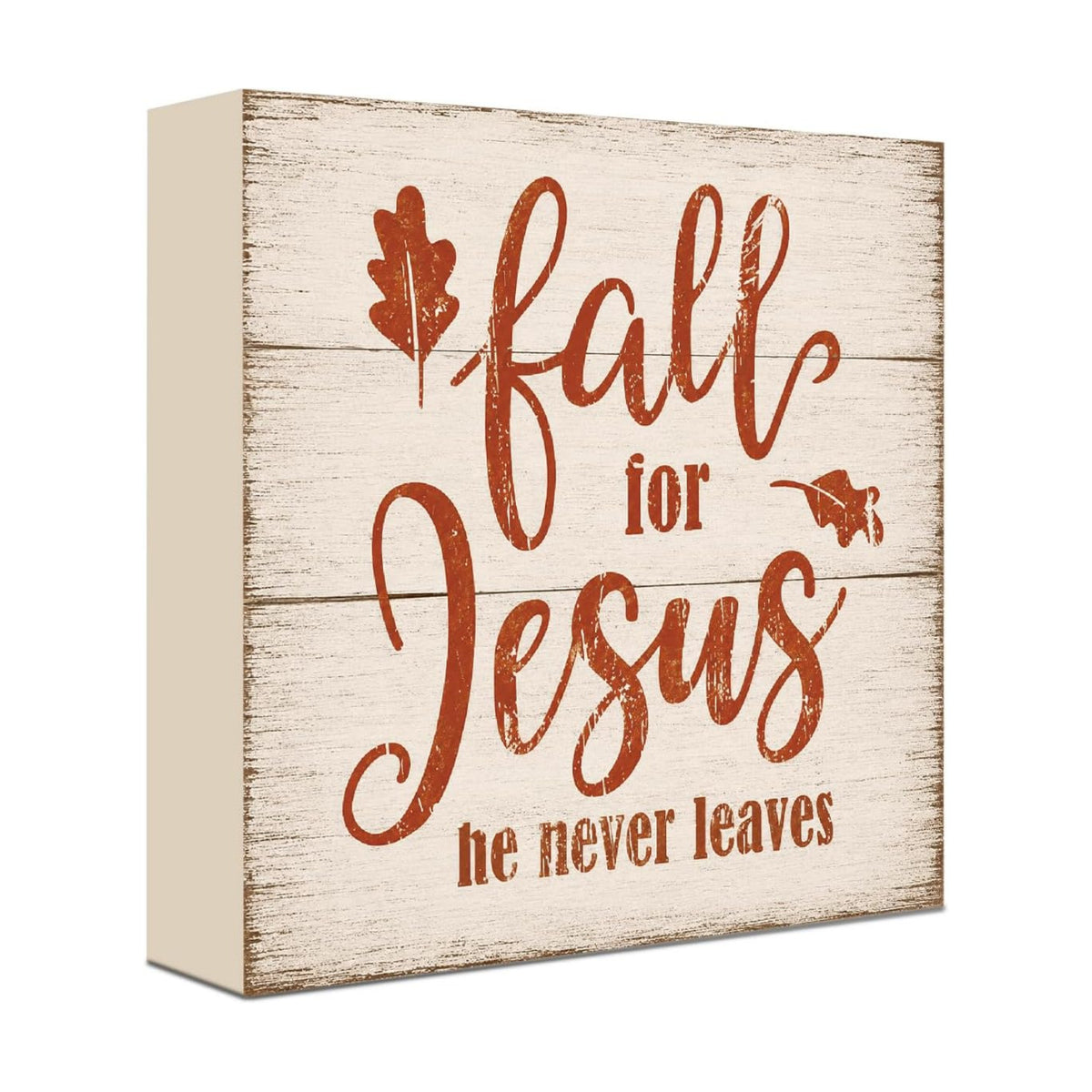 Fall For Jesus He Never Leaves Sign | Vertical Script Autumn Decor