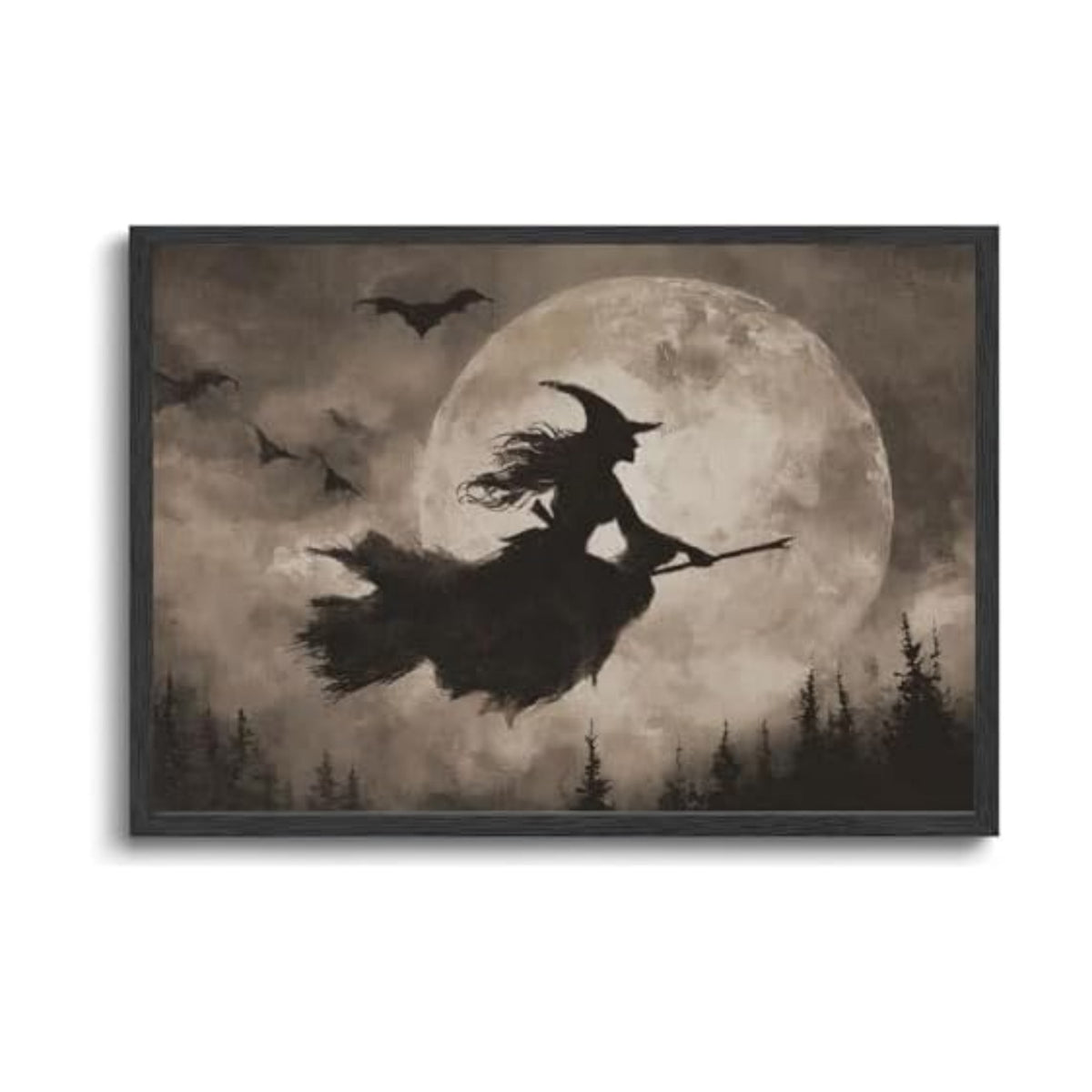 ILLBDR Halloween Flying Witch Canvas Wall Art Poster 16x24 inch