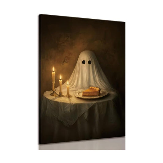 ILLBDR Halloween Ghost with Pumpkin Pie Canvas Wall Art 12x16 inch