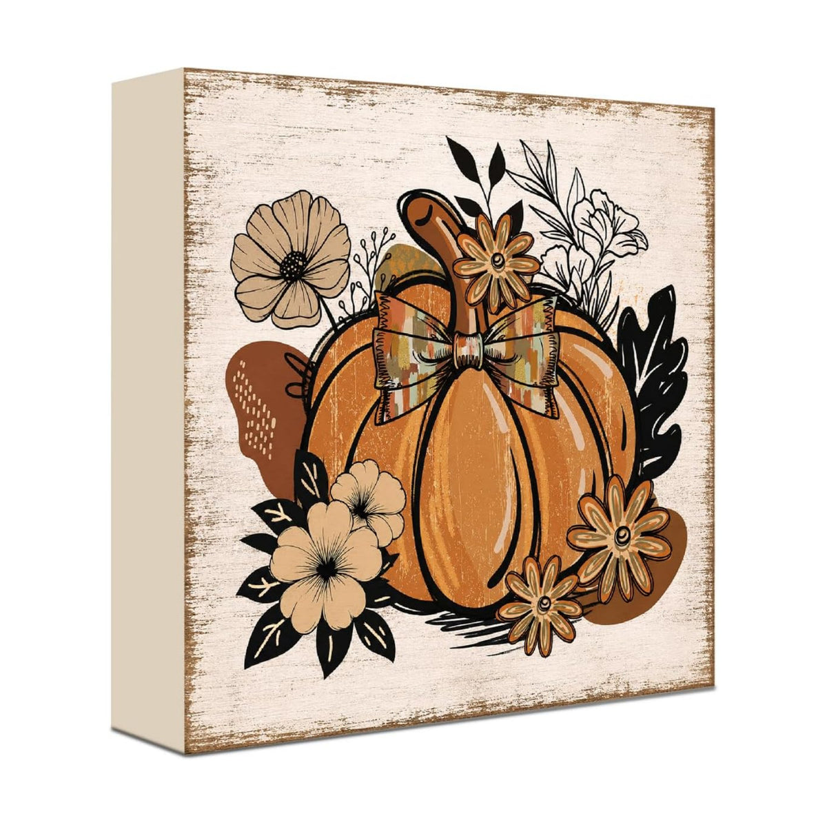 Fall Decorations for Home Bow Pumpkin Wood Sign Fall Decor 5 * 5inch