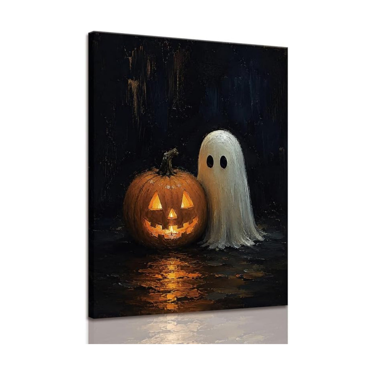 ILLBDR Halloween Ghost with Glowing Pumpkin Canvas Wall Art 16x24 inch