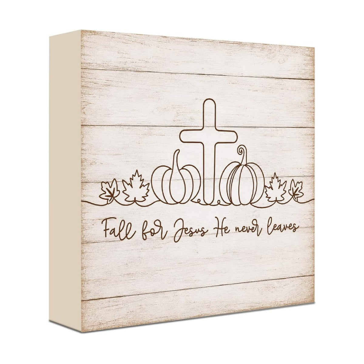 Fall For Jesus He Never Leaves Sign | Minimal Cross Pumpkin Line Art