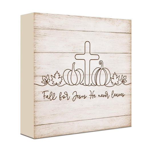 Fall For Jesus He Never Leaves Sign | Minimal Cross Pumpkin Line Art