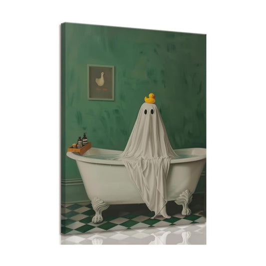 ILLBDR Halloween Ghost in Bathtub Canvas Wall Art 16x24 inch