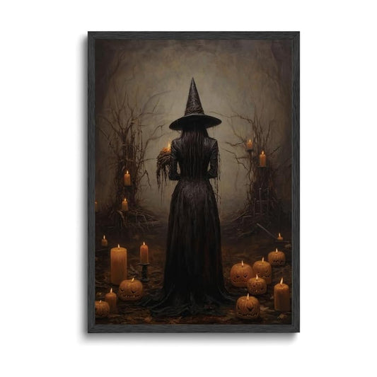 ILLBDR Halloween Gothic Witch in Forest Canvas Wall Art Poster 16x24 inch