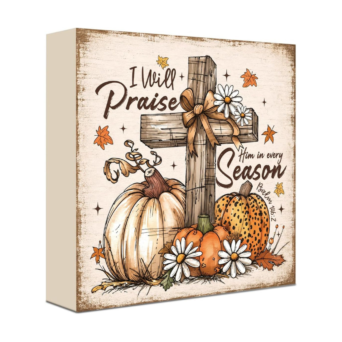 Fall Decorations for Home Christian Cross Pumpkin Wood Sign Fall Decor
