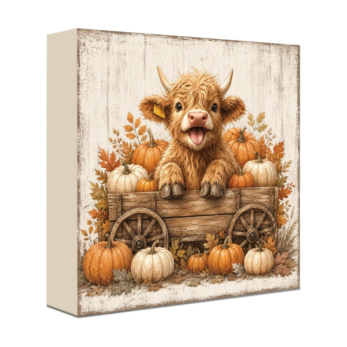 Fall Decorations for Home Highland Cow Pumpkin Wood Sign Fall Decor 5x5Inch