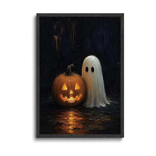 Halloween Ghost with Glowing Pumpkin Canvas Wall Art Poster 16x24 inch