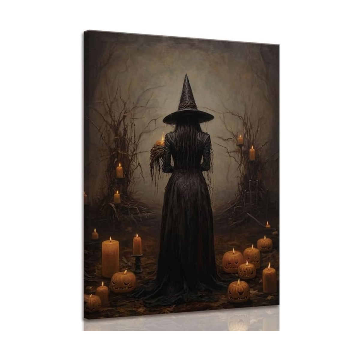 ILLBDR Halloween Gothic Witch in Forest Canvas Wall Art 12x16 inch