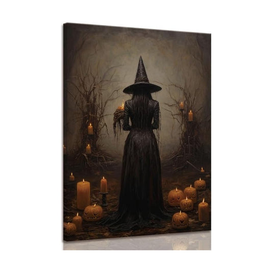 ILLBDR Halloween Gothic Witch in Forest Canvas Wall Art 16x24 inch