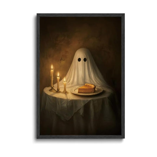 ILLBDR Halloween Ghost with Pumpkin Pie Canvas Wall Art Poster 12x16 inch