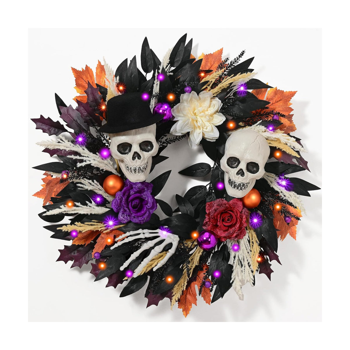 Waipfaru 2Pcs 24 Inch Halloween Wreath for Front Door Halloween Door Wreath