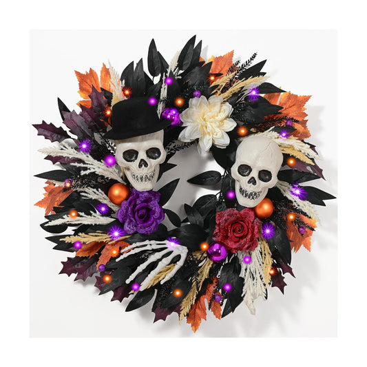 Waipfaru 2Pcs 24 Inch Halloween Wreath for Front Door Halloween Door Wreath