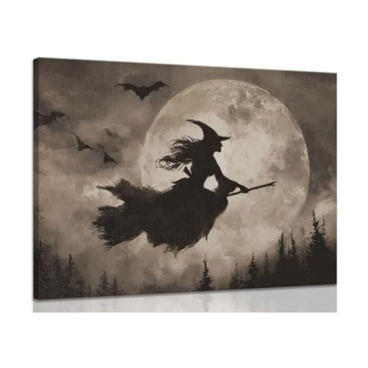 ILLBDR Halloween Flying Witch Canvas Wall Art 16x24 inch