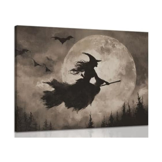 ILLBDR Halloween Flying Witch Canvas Wall Art 16x24 inch