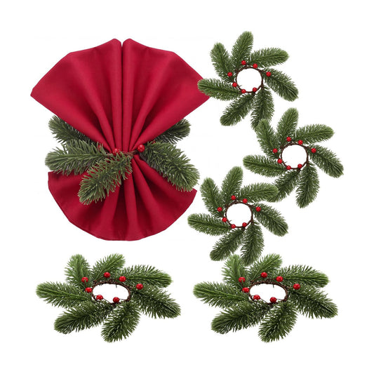 LemonRoad 6 Pcs Christmas Napkin Rings, Pine and Berry